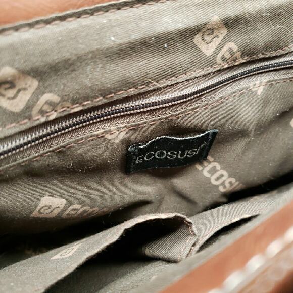 Ecosusi Faux Leather Satchel Purse Brown Cutout Detail Crossbody 11"x8.5" - Picture 7 of 10